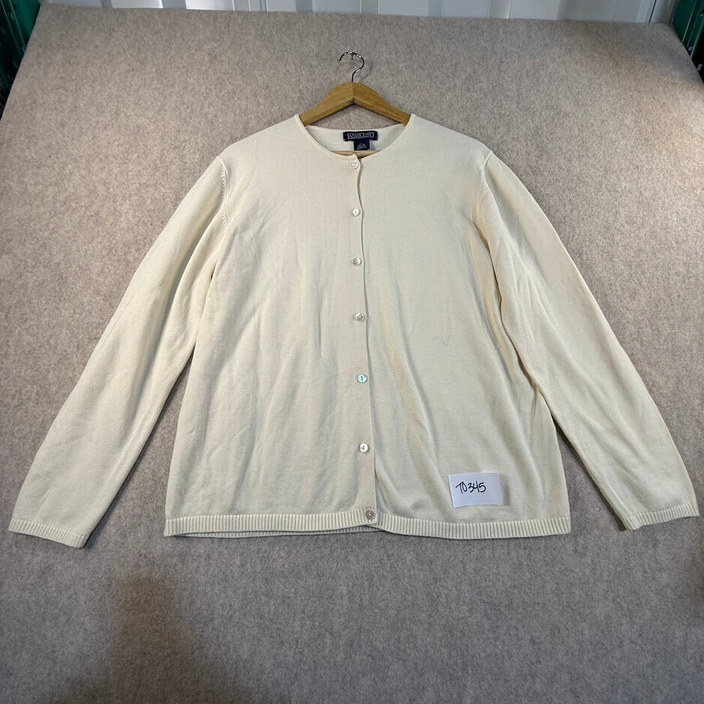 Lands End Cream Button Front Cardigan Sweater Womens Large 14-16 Off White Knit